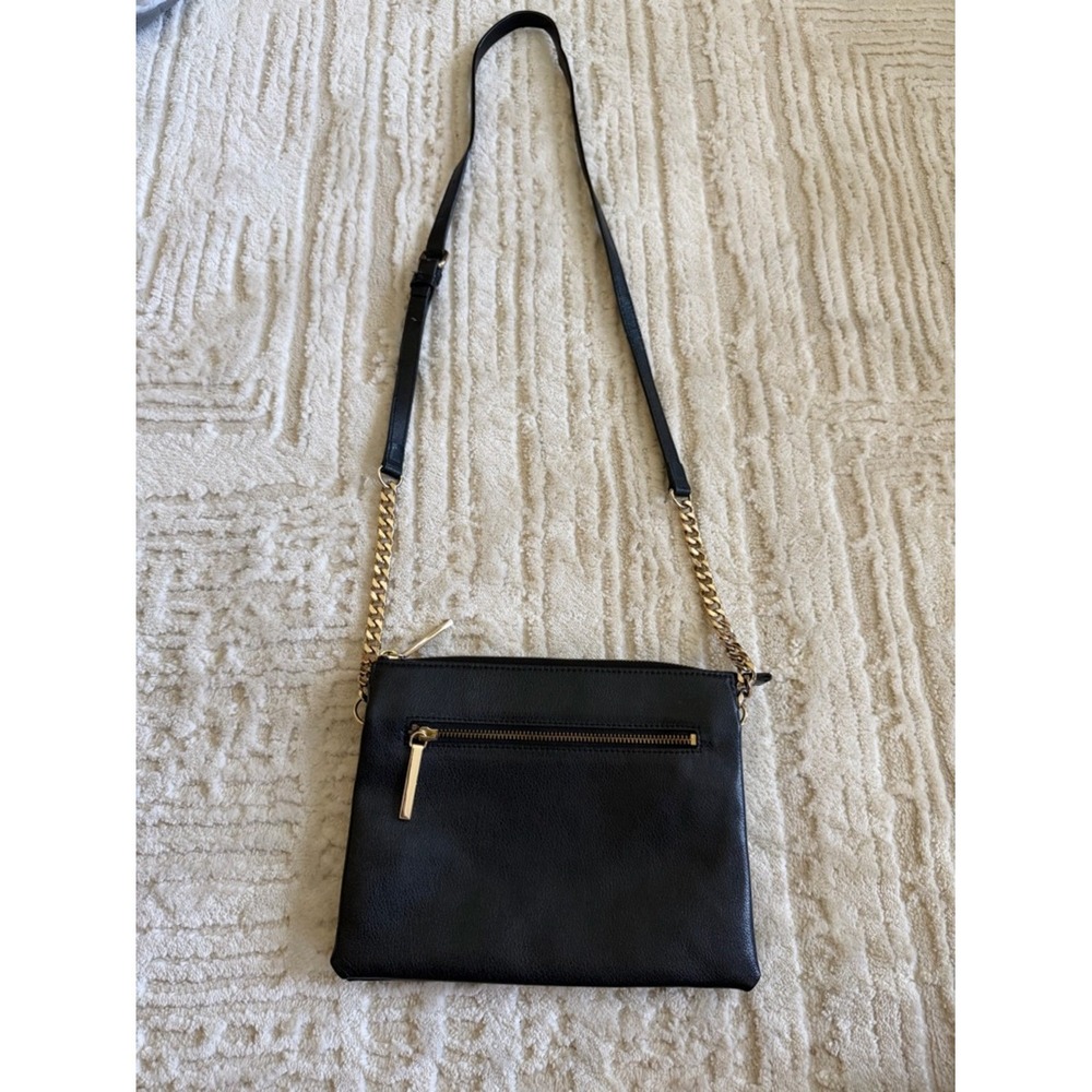 Halogen Black Leather Crossbody Bag Gold Chain Strap Minimalist Shoulder Purse